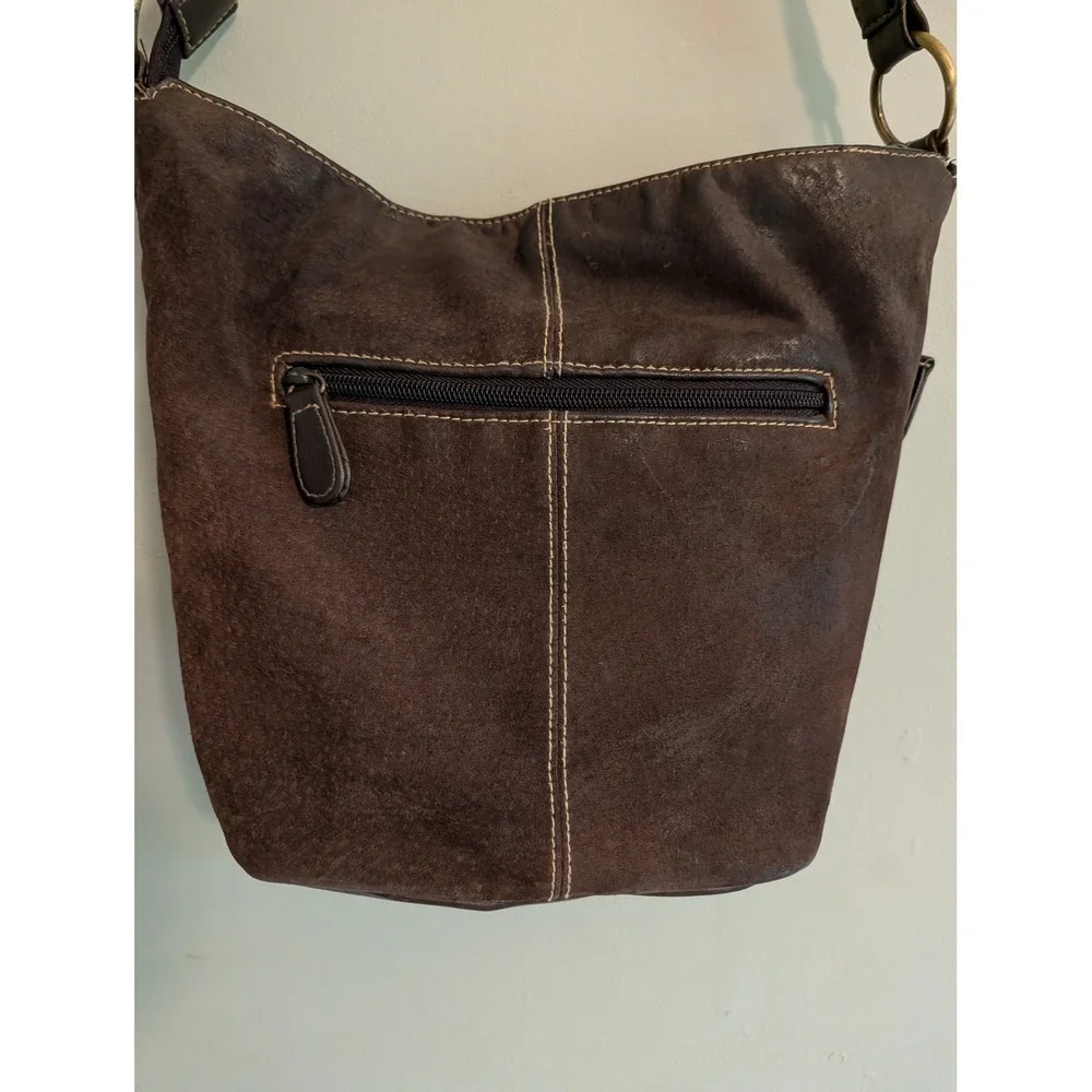 Vintage Y2K St Johns Bay Brown Suede Shoulder Bag Leather Trim Hobo Purse